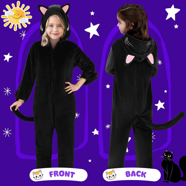 Joycover Halloween Black Cat Costume for Girls, Kids Cheetah Costume Onesie