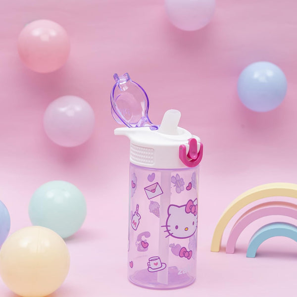 Zak Designs Sanrio Hello Kitty Sage 16oz Leak-Proof Straw Kids Water Bottle | BPA Free, Durable Plastic, Cupholder Friendly, Dishwasher Safe, Easy to Clean, Lid Lock, Handle, For School, Home, Travel