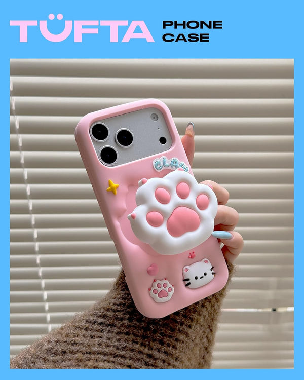 for iPhone 13 Pro Case, Kawaii 3D Cat Paw Pop-Up Grip for Girls