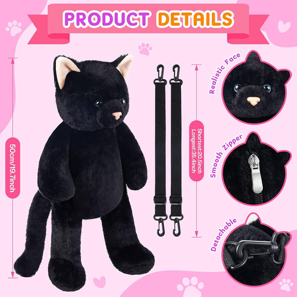 Cat Shaped Purse for Women Crossbody Bag Plush Black Funny Furry Fuzzy Shoulder Bag Cute Animal Purse(Black Cat)