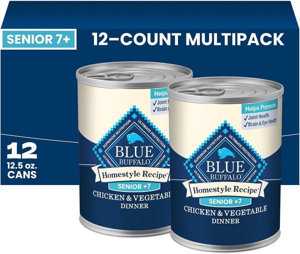Blue Buffalo Homestyle Recipe Chicken & Vegetable Dinner Paté Natural Wet Dog Food for Senior 7+ Dogs, Made with Natural Ingredients, Vitamins & Minerals, 12.5-oz. Can (12 Count)