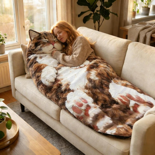 Fluffy Cat Sleeping Bag for Adults, Cat Sleeping Bag for Human,Cat Envelope Sleep Bag for Camping, Sleepovers & Home Lounging, Washable Warm