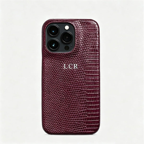 Personalise Gold Silver Initial Letters Leather Case for iPhone 14 15 16 17 Pro max 13 17 Pro Xs Max 12 11 XR 14 15 16 Plus 17air Luxury Lizard Skin Texture PU Cover (Burgundy)