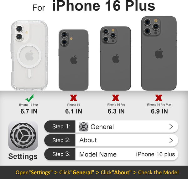 Follaroma Magnetic for iPhone 16 Plus Case, Heavy Duty Phone Cases, Clear