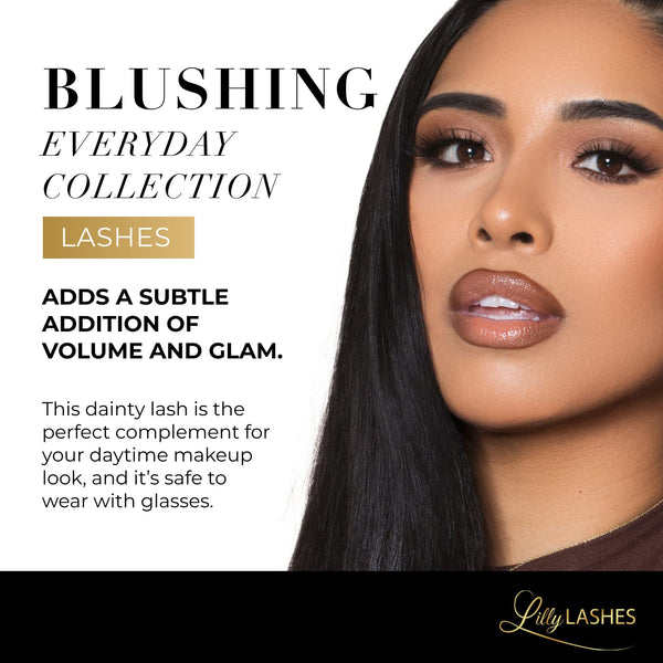 Lilly Lashes Everyday Blushing Natural Lashes, Faux Mink Natural Eyelashes, False Eyelashes Everyday Use, Individual Lashes Reusable up to 20x, No Lash Glue Included (13mm)