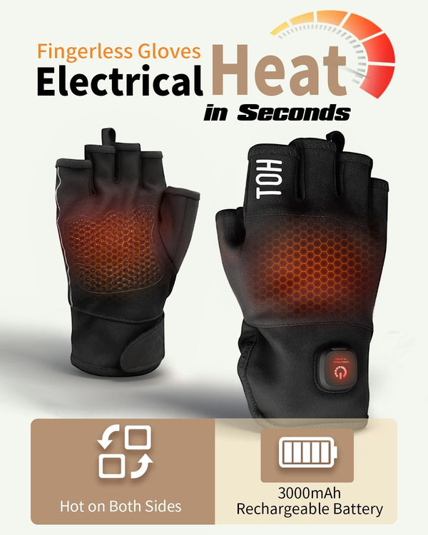 uncn Heated Gloves Fingerless for Women Man with 3.7V 3000mAh Battery Cordless Work Touchscreen Gloves for Winter Cold Weather Rechargeable Electric