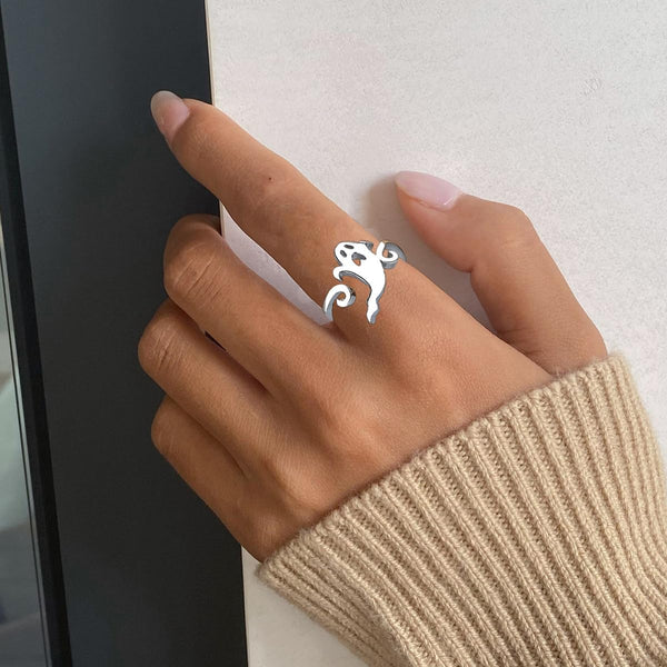 Halloween Black Witch Hat Ghost Band Rings for Women Silver Plated Adjustable Pumpkin Broom Witch Open Wrap Finger Ring Expandable Comfort Fit Fashion Holiday Jewelry for Theme Party