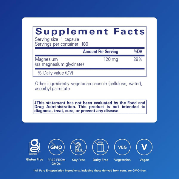 Pure Encapsulations Magnesium (Glycinate) - Supplement to Support Stress Relief, Sleep, Heart Health, Nerves, Muscles, and Metabolism* - with Magnesium Glycinate - 180 Capsules