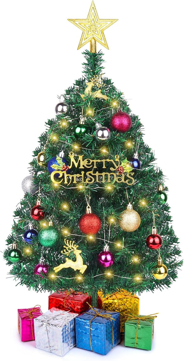 Small Mini Christmas Tree with Lights, 2 Ft Little Table Top Christmas Tree