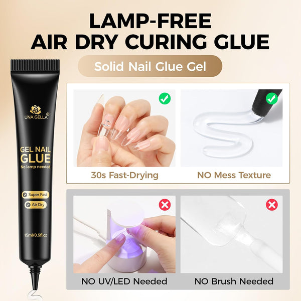UNA GELLA Nail Glue Strong Gel No U V, 15g*2pcs Nail Glue for Press Ons No Lamp Needed, Quick Dry Semi Solid Nail G LUE, Super Strong Gel glue for Nails Long Lasting Extension DIY Kit