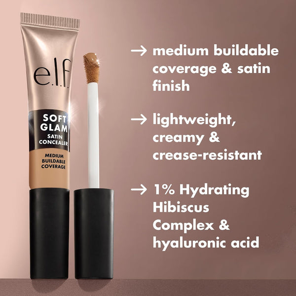 e.l.f. Soft Glam Satin Concealer, Medium Coverage For Blemishes & Under-Eye, Crease-Resistant, Long Lasting, Vegan & Cruelty-Free, 14 Fair Cool