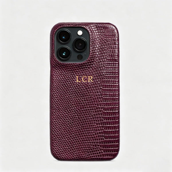 Personalise Gold Silver Initial Letters Leather Case for iPhone 14 15 16 17 Pro max 13 17 Pro Xs Max 12 11 XR 14 15 16 Plus 17air Luxury Lizard Skin Texture PU Cover (Burgundy)