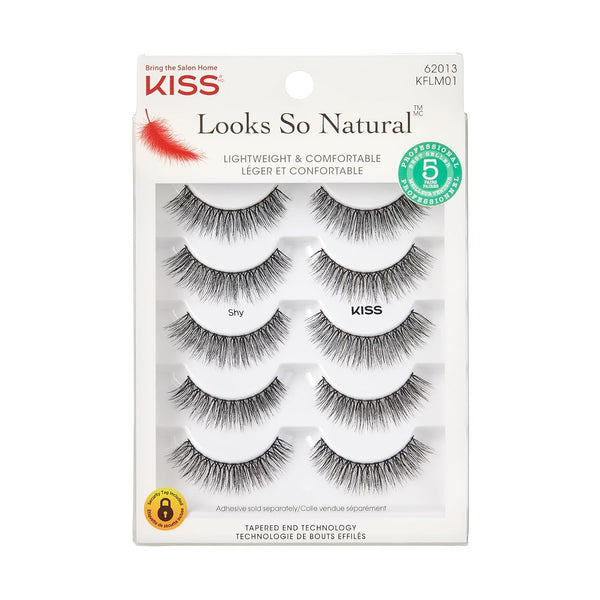KISS Looks So Natural False Eyelashes Shy' 12mm, 5 Pairs, Lash Couture Lash Glue, Black Adhesive, Strip Lashes