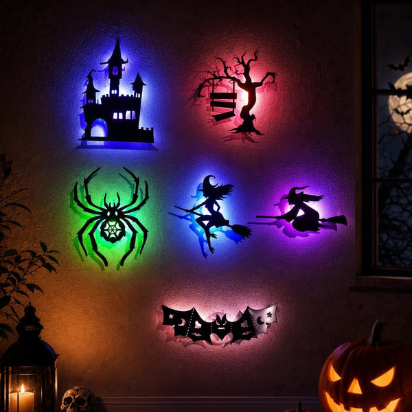 Halloween LED Wall Decor Lights 3D Bat Witch Stickers Window Clings (Black)