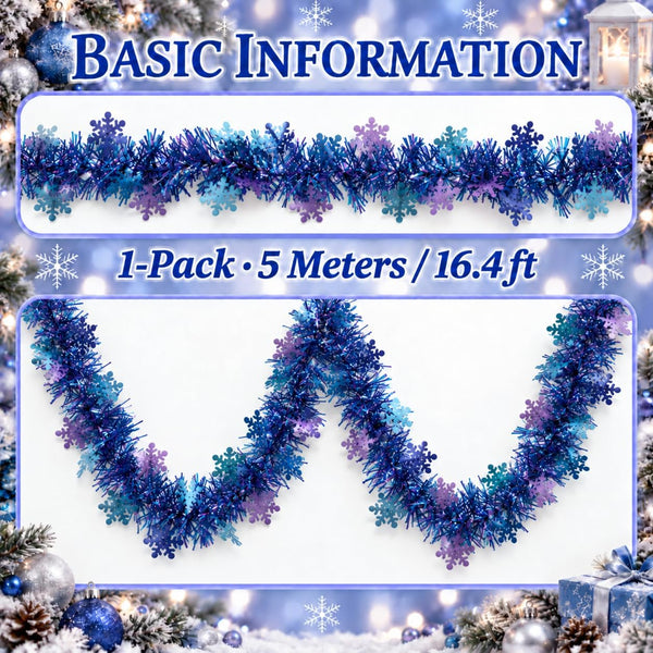 1 Pack 16.4FT Lighted Christmas Tinsel Garland, Blue Xmas Garland