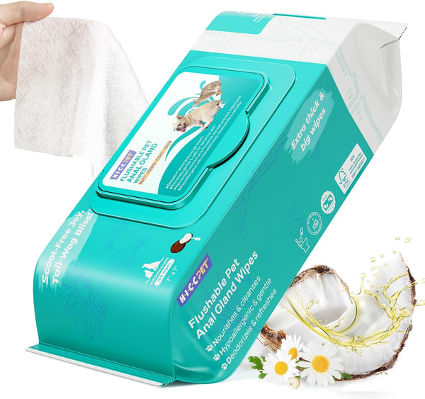 HICC PET Wipes for Dogs & Cats, Cleaning Deodorizing External Anal Area Wipes, Hydrating & Nourish Fur Dog Grooming Wipes for Paw, Butt, Body