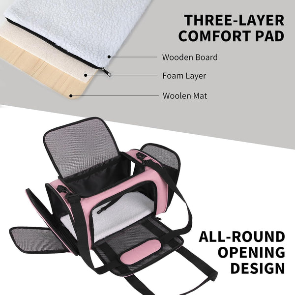 Cat Carriers Soft-Sided,Pet Carrier for Small Cats Dogs Puppies up to 1-15 LBS,TSA Airline Approved, (Medium,Pink)