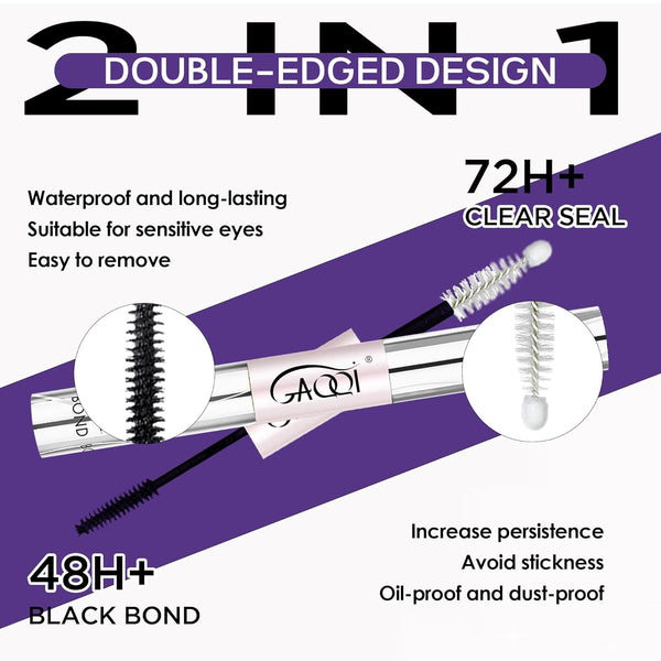 GAQQI Lash Cluster Glue, Lash Bond and Seal Waterproof, Bond & Seal Eyelash Glue for Clusters, Eyelash Adhesive Black Long-Lasting 72H, Latex-Free(5ml+5ml)
