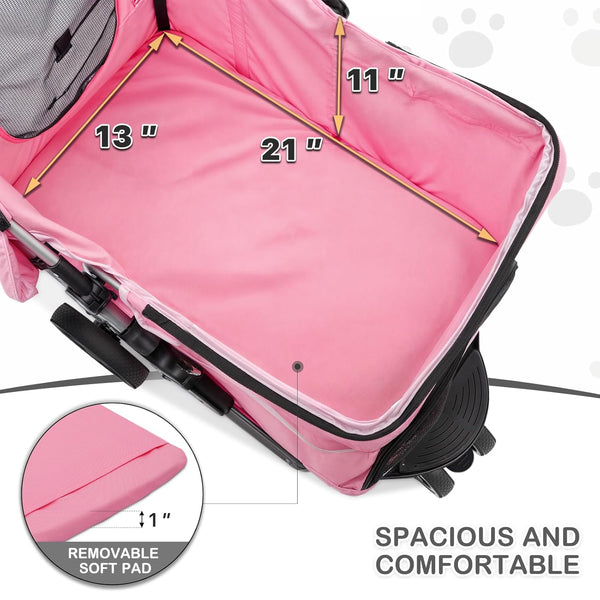 MoNiBloom Pet Stroller for Small/Medium Dogs and Cats up to 33 lbs, Pink