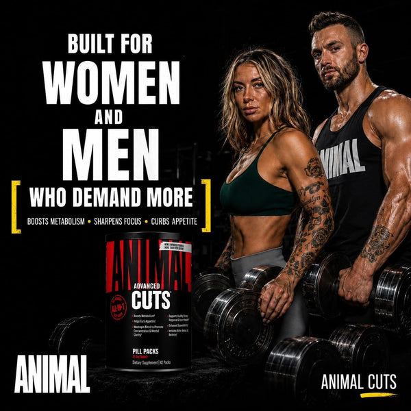 Animal Cuts All-in-1 Thermogenic Fat Burner - 25-Ingredient Cutting Stack with Removable Stim Pill, for Men & Women Athletes - Boosts Metabolism, Curbs Appetite, Sharpens Focus, 42 Pill Packs