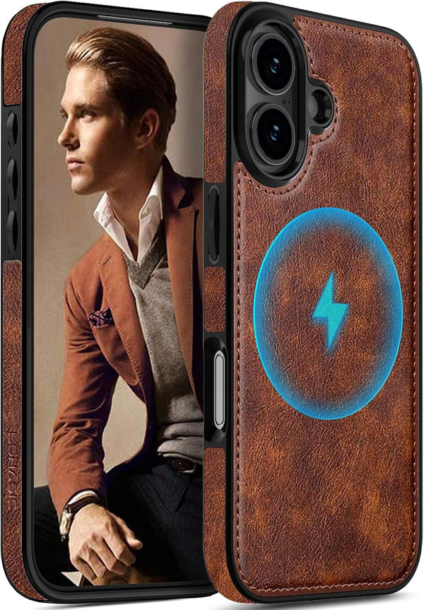 LOHASIC for iPhone 17 Leather Case, Magnetic Phone Case 6.3", Vintage Brown