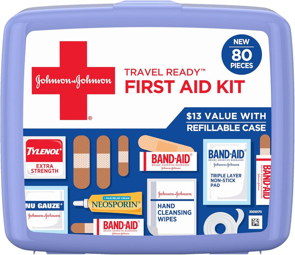 BAND-AID Brand Travel Ready Portable First Aid Kit, 80 Piece
