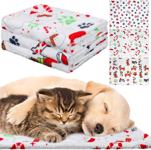 Abbylike 3 Pcs Christmas Dogs Blanket for Small Medium Puppy 30 x 20 Inch