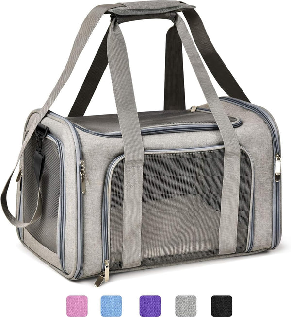 Henkelion Cat Carriers Dog Carrier Pet Carrier For Small / Medium Cats Dogs Puppies (Up To 15lbs), TSA Airline Approved Small Dog Carrier Soft Sided, Collapsible Waterproof Travel Puppy Carrier - Grey