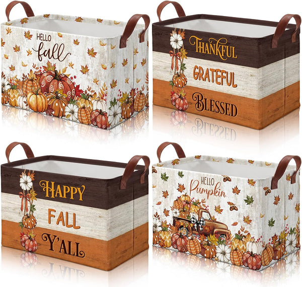 4 Pcs Thanksgiving Storage Basket Empty with Handles, Large Fabric