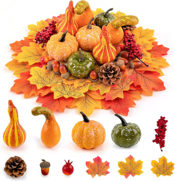 Assorted Small Artificial Pumpkins Acorns Berries Leaf Pinecones