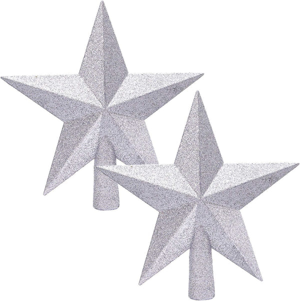 Aneco 2 Pack Glittered Christmas Tree Topper Star Treetop for Small Christmas Tree Decoration or Home Decor, Hard Plastic
