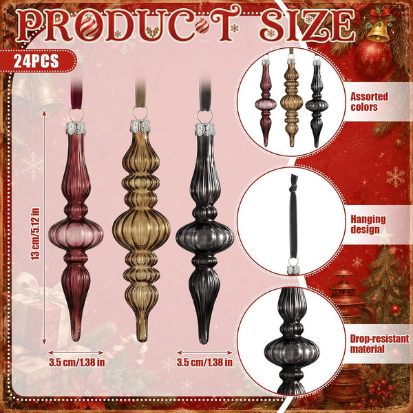 12 Pcs Vintage Christmas Ornaments Farmhouse Finial Drop Decor, 5.12''