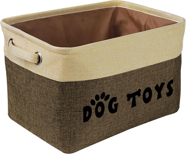 PET ARTIST Dog Toy Basket, Large Collapsible, Brown, M: 15"x11"x9" | Dog Toy Bin Box, Comfortable Handles, Large Pet Toy Storage Organizer, For Accessories, Toys, Coat & Clothing, Blanket Leash