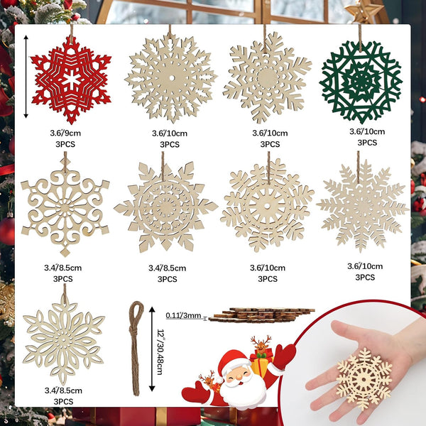 Wooden Snowflakes Ornaments Rustic Christmas Decorations for Tree Crafts