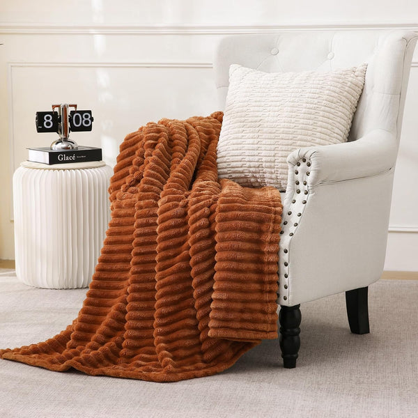 Burnt Orange Fleece Throw Blanket 50”×60” for Couch Sofa Livingroom