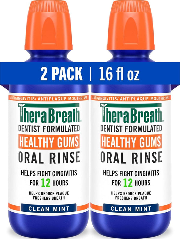 TheraBreath Healthy Gums Oral Rinse, Clean Mint, 16 fl oz, 2-Pack | Antigingivitis, Dentist Formulated, Prevents Gingivitis, Supports Gum Health, Alcohol Free