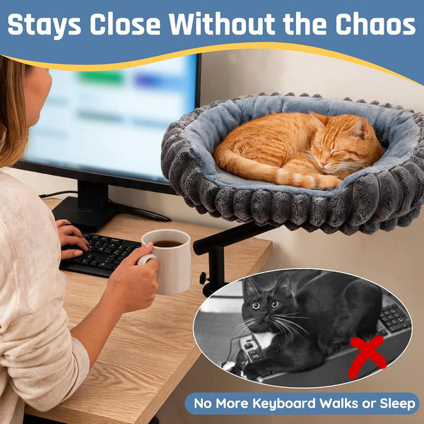 LECHONG Cat Desk Bed for Indoor Cats, 360° Rotating, Supports Up to 52 lbs