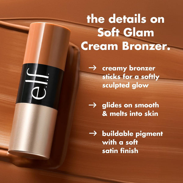 e.l.f. Soft Glam Cream Bronzer Stick, Fair | Buildable Cream Bronzer for A Long-Lasting Sculpted Glow & Satin Finish, Twist-Up Design, Vegan & Cruelty-Free