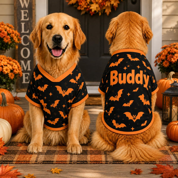 Personalized Halloween Dog Shirt, Custom Pet Shirt with Name, Pumpkin Bat Spider Web Dog Costume