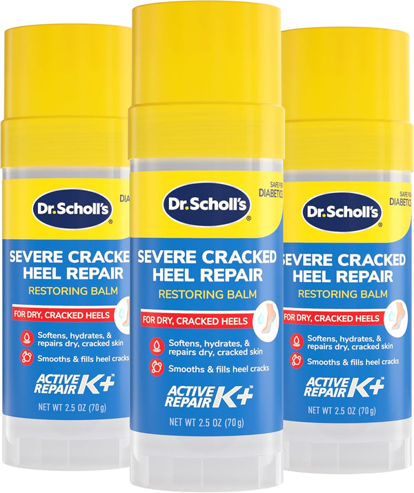 Dr. Scholl's Severe Cracked Heel Repair Restoring Balm 2.5oz, with 25% Urea for Dry, Cracked Feet, Heals and Moisturizes for Healthy Feet, Epsom Salt Soothes, Safe for Diabetics, 3-pack