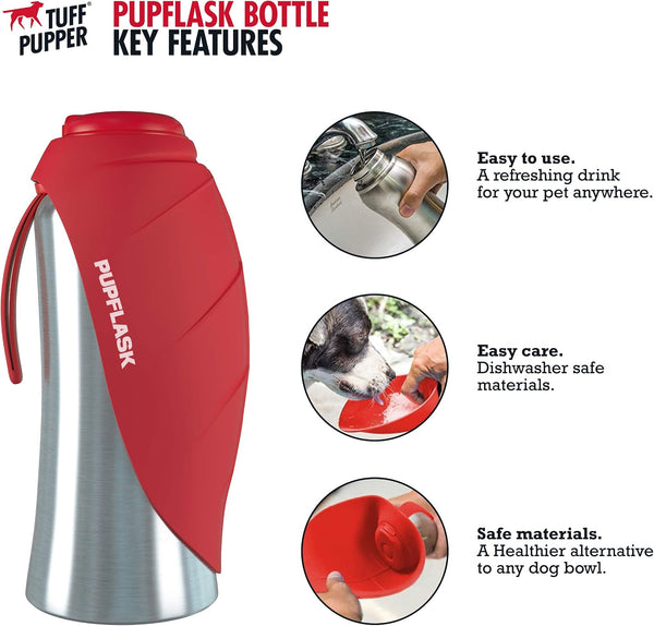PupFlask Large Dog Water Bottle | 27 or 40 OZ Stainless Steel | Convenient Dog Drink Dispenser | Puppy Travel Water Bowl | Portable Pet Hydration Bottle | Leak Proof | Perfect Size For All Breeds