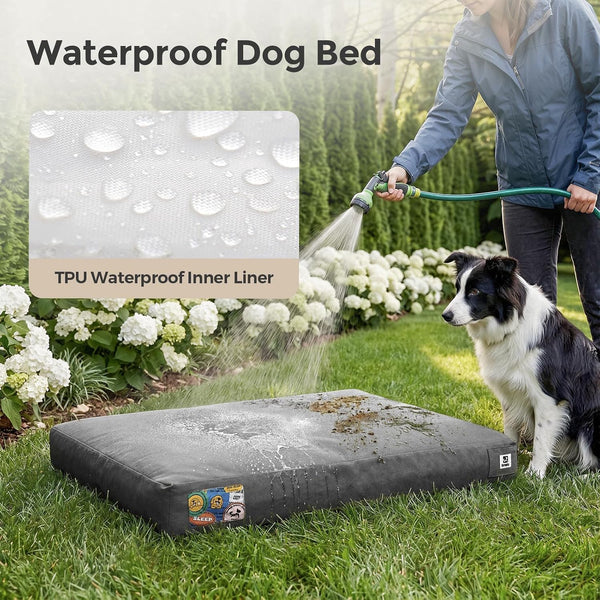 Sytopia 42 Inch Outdoor Waterproof Dog Bed for Extra Large Dogs, Heavy Duty Pet Bed with Premium Fabric, Durable Washable Crate Mat for Patio, Camping, Deck, Ideal for Indoor Outdoor Use, Grey