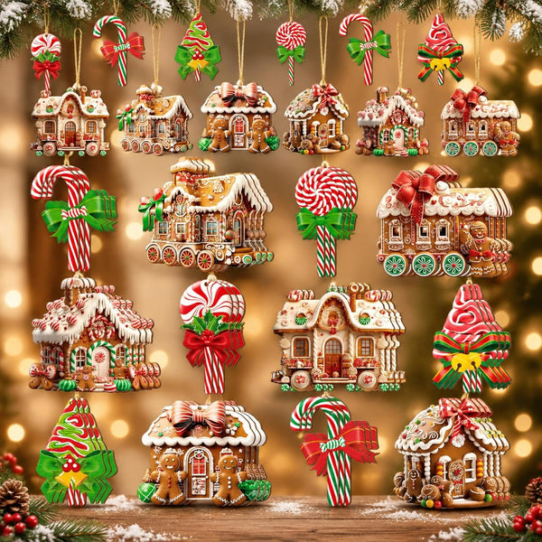 36 Pcs Christmas Gingerbread House Ornaments, Wood Xmas Tree Decor