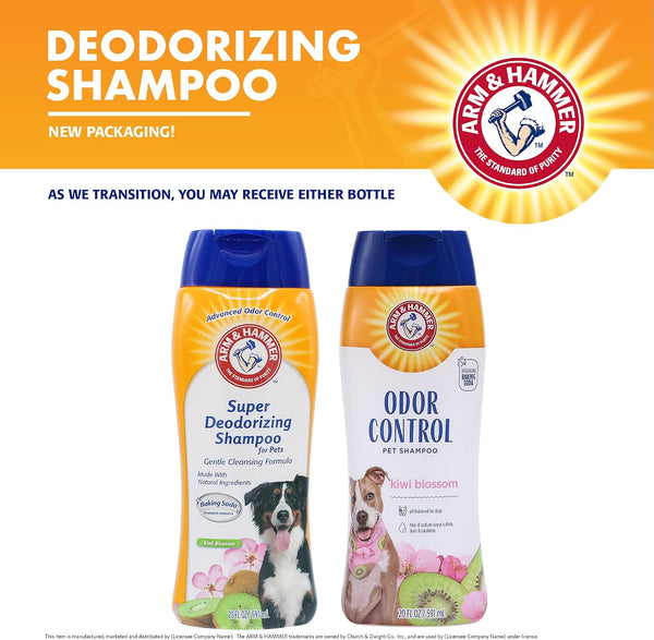 Arm & Hammer Deodorizing Dog Shampoo with Baking Soda for Odor Control, Tearless Moisturizing Formula for Sensitive Skin, Fresh Kiwi Blossom Scent, Safe for Dogs and Puppies, 20 Fl Oz