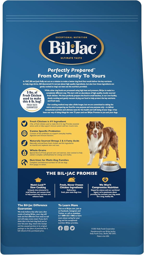 Bil-Jac Adult Select Dry Dog Food | Fresh Chicken Recipe | 6 lb Bag | Probiotics for Everyday Immune System Support, 5 lbs Fresh Chicken per Bag, Easy-to-Chew Slow-Cooked Bites