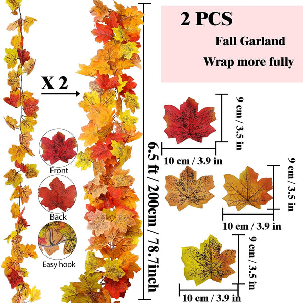 2Pcs 13FT Artificial Fall Leaves Garland for Thanksgiving Decor | Autumn Vines Maple Leaf Garlands for Mantle Fall Decoration for Home Autumn Indoor Outdoor Seasonal Home Decor
