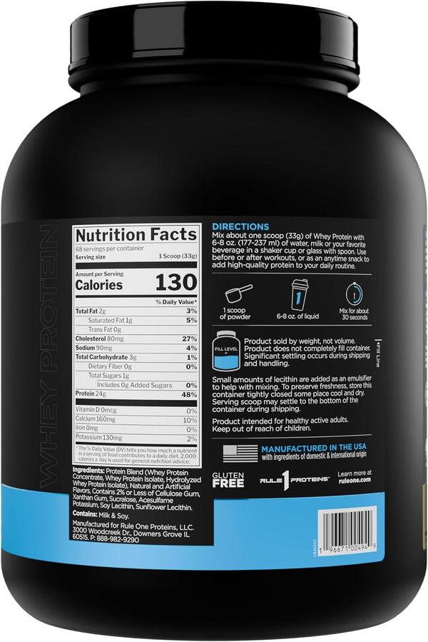Rule 1 Proteins Whey Protein Powder, Vanilla Ice Cream, 68 Servings | 24g Fast-Acting Protein from All-Whey Sources with Naturally Occurring EAAs & BCAAs for Workout Recovery or Anytime Use