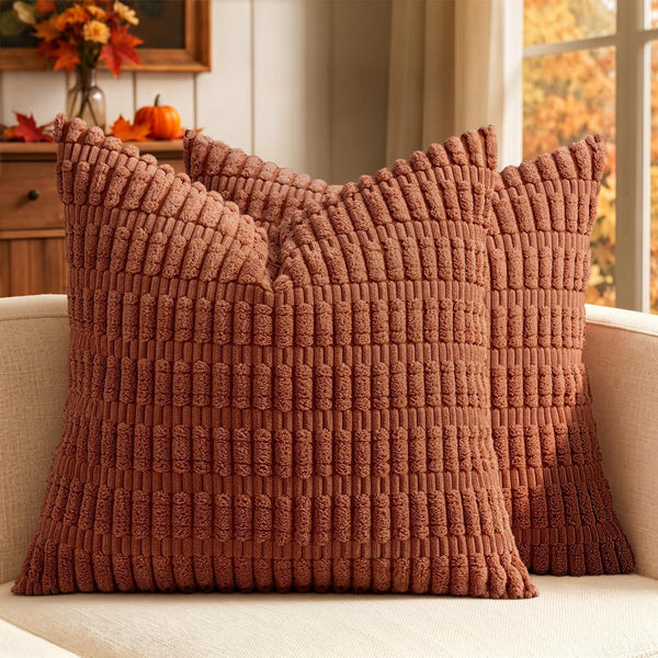 MIULEE Fall Decorative Throw Pillow Covers 18x18 Dark Rust Pack of 2