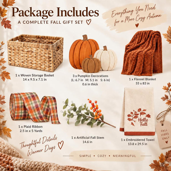 Remagr 8 Pcs Fall Gift Basket for Women Autumn Thanksgiving Gift Stuffers