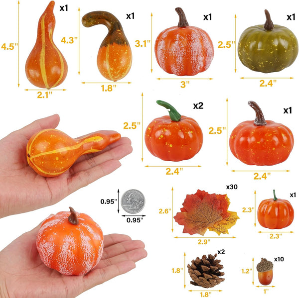 winemana Fall Decorations for Home Mini Pumpkins Gourds & Leaves Set